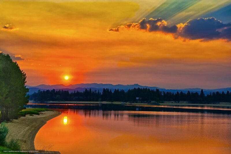 Sunset over a tranquil lake
