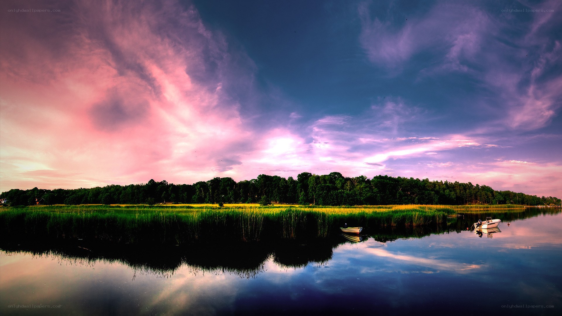 Sunset over a tranquil lake