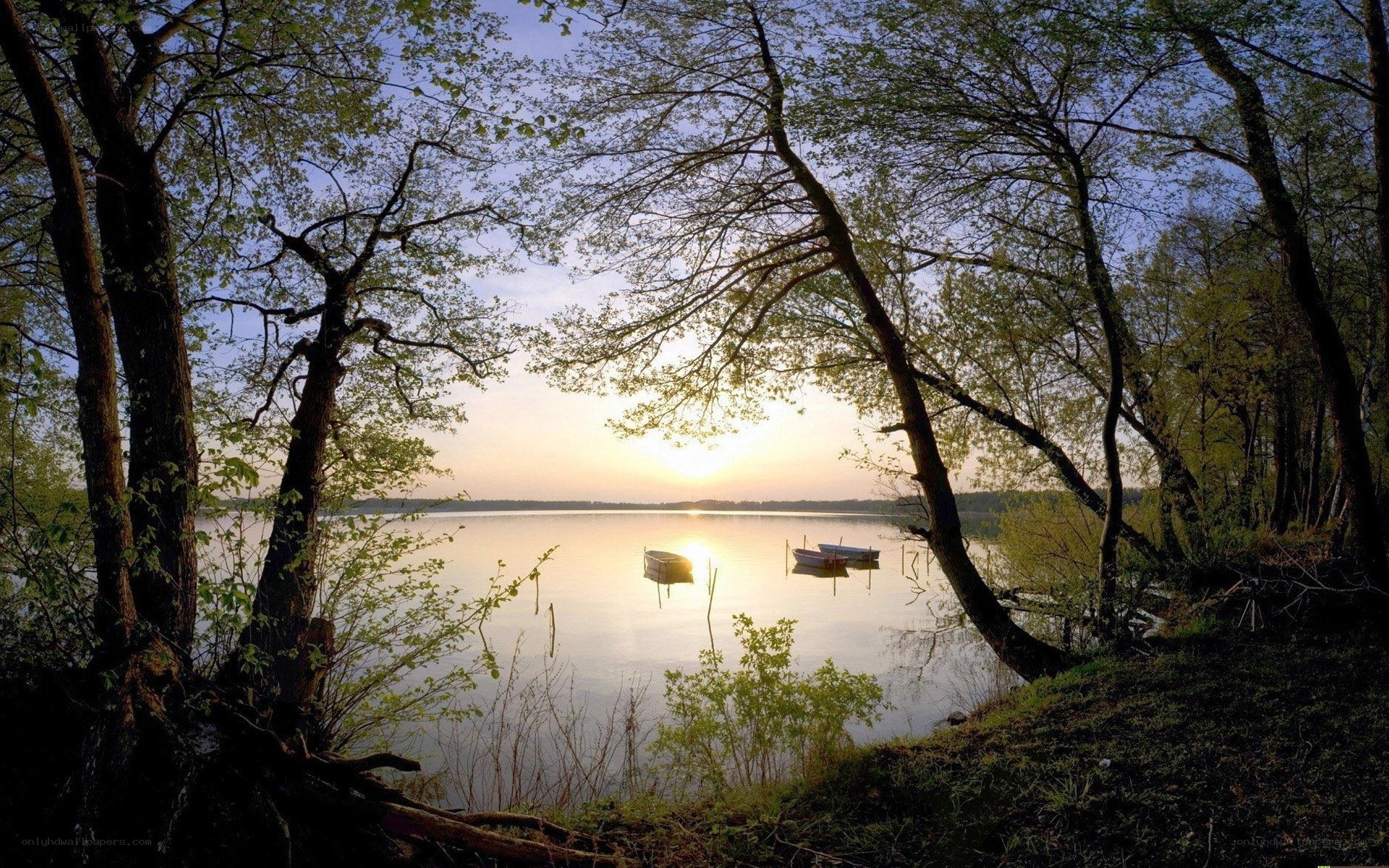 Sunset over a tranquil lake