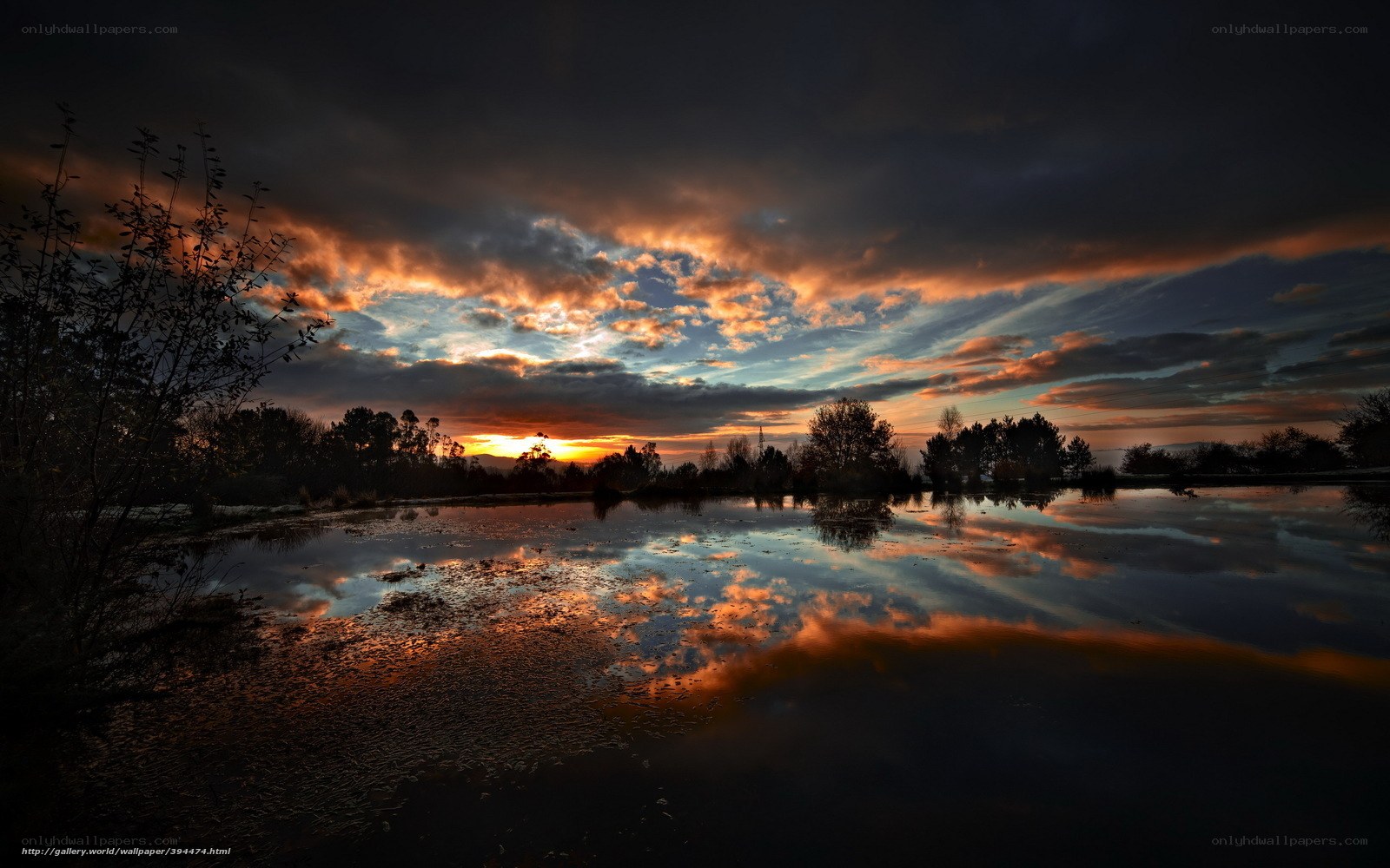 Sunset over a tranquil pond