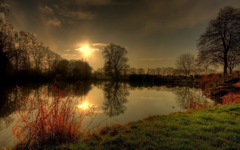 Sunset over a tranquil pond