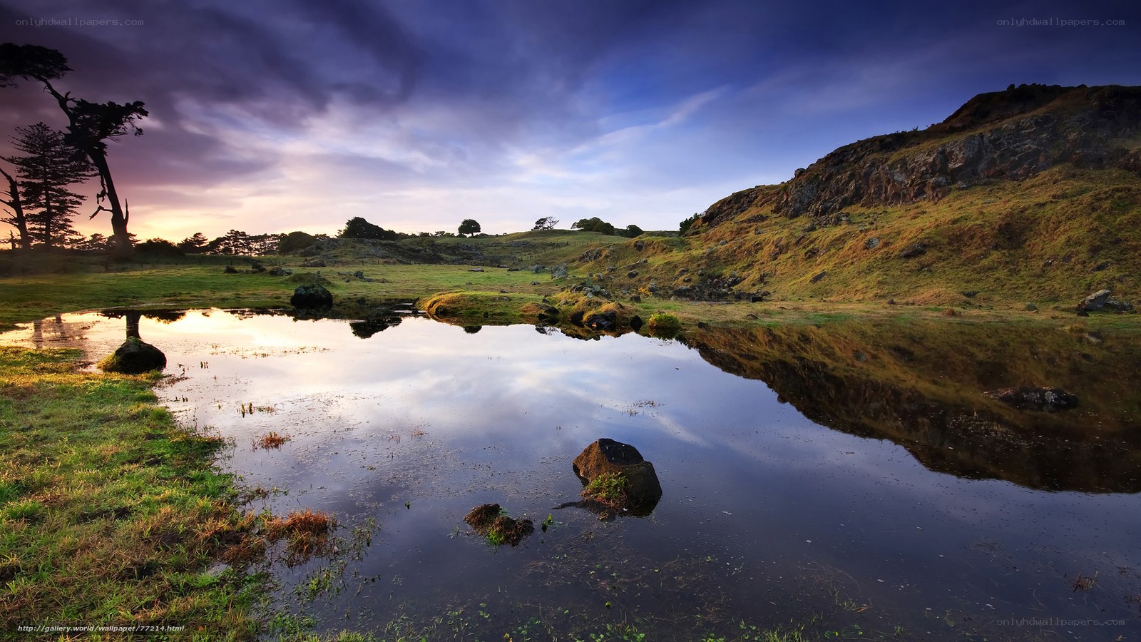 Sunset over a tranquil pond