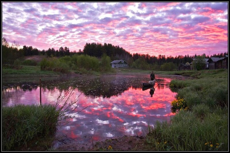 Sunset over a tranquil pond