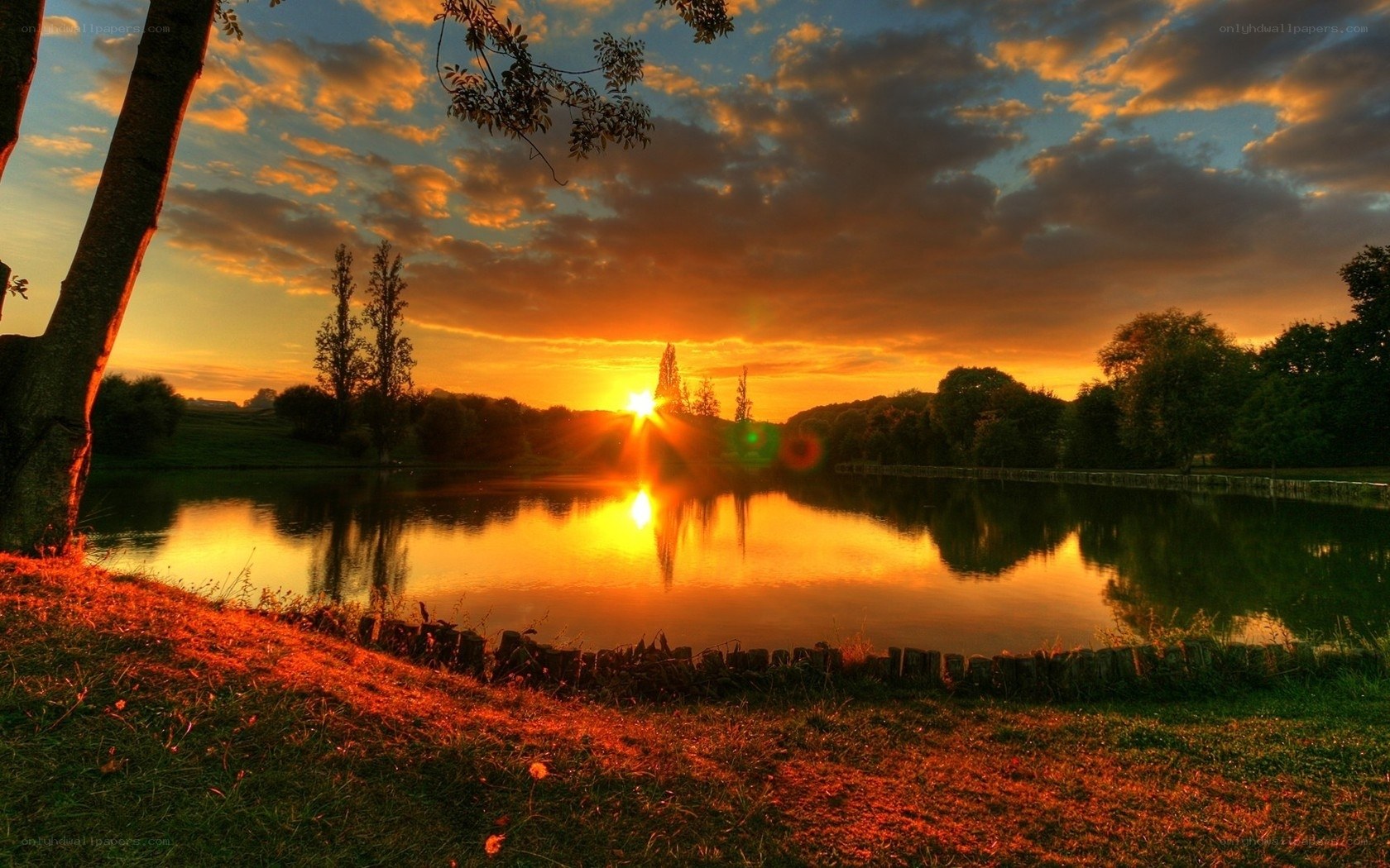 Sunset over a tranquil pond