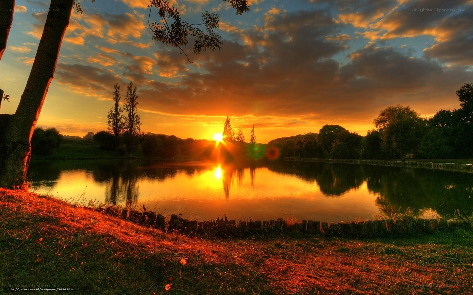 Sunset over a tranquil pond