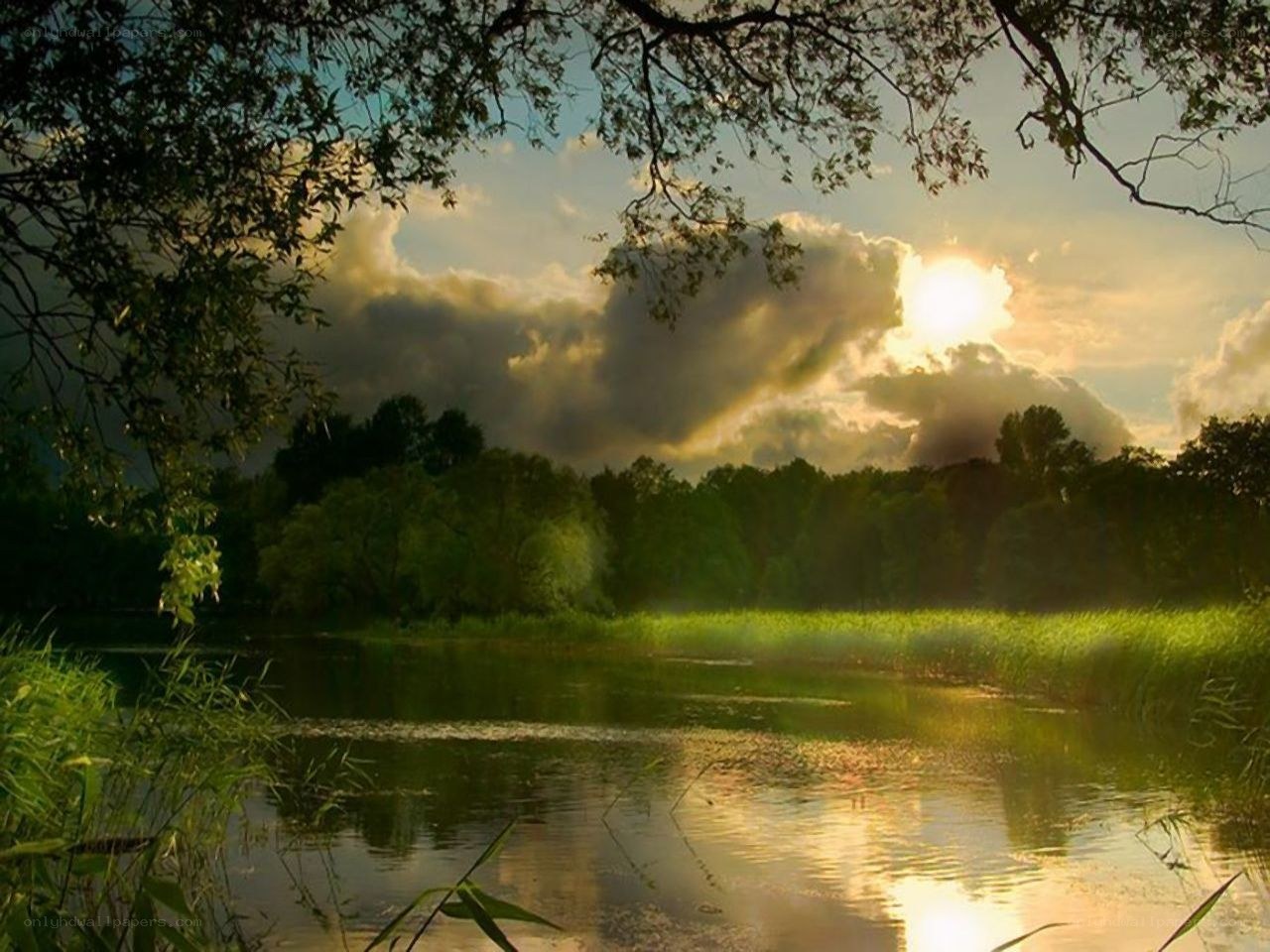 Sunset over a tranquil river