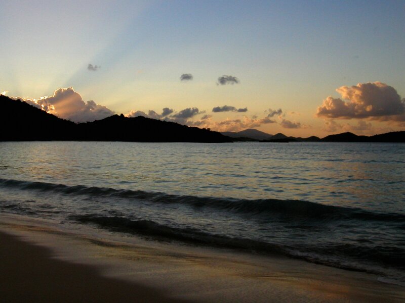 sunset over a tropical bay