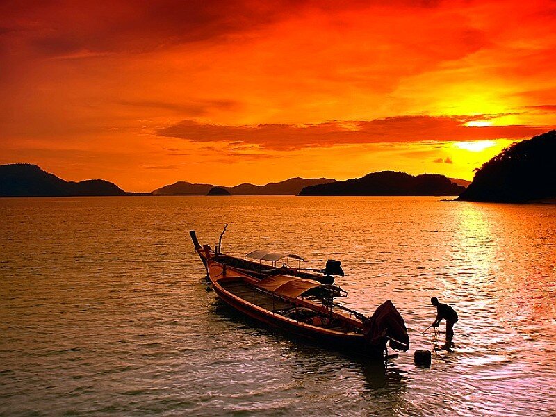 Sunset over a tropical bay