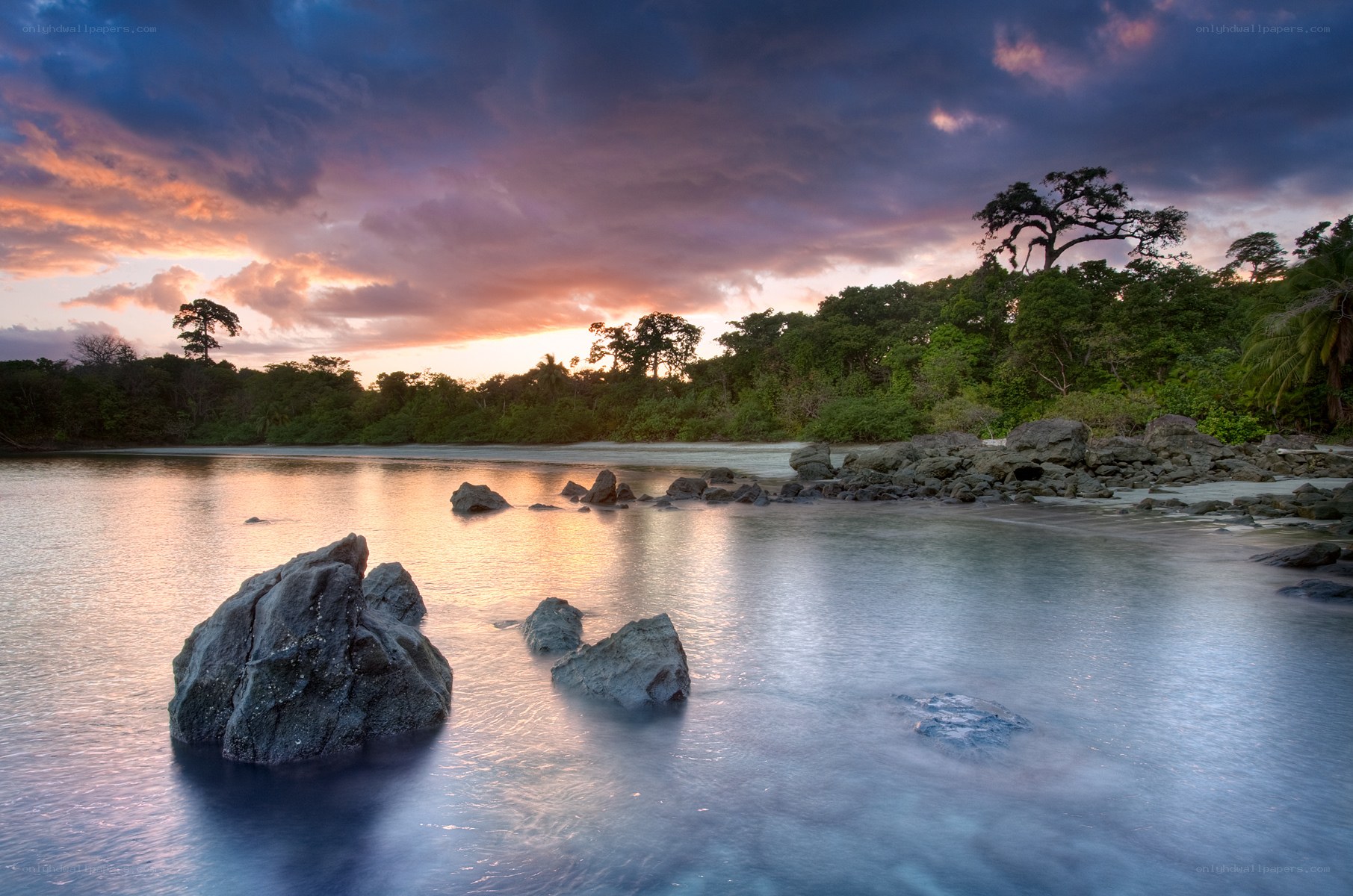 Sunset over a tropical bay