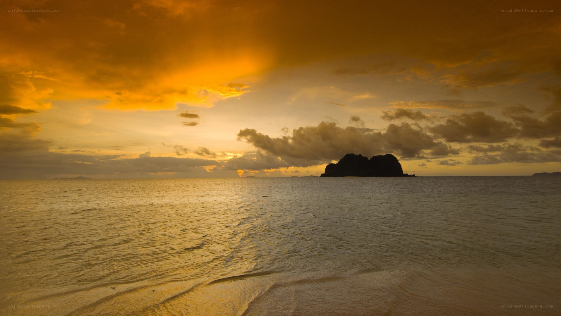 Sunset over a tropical island