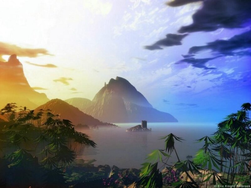 Sunset over a tropical island