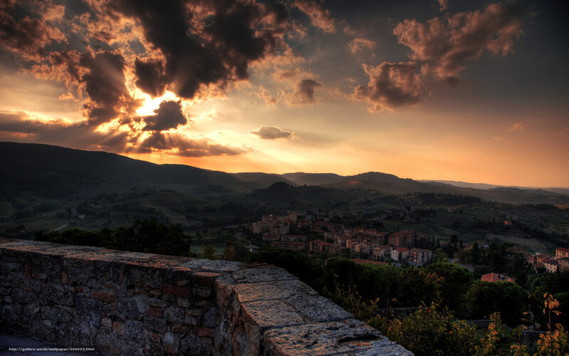 Sunset over a Tuscan village