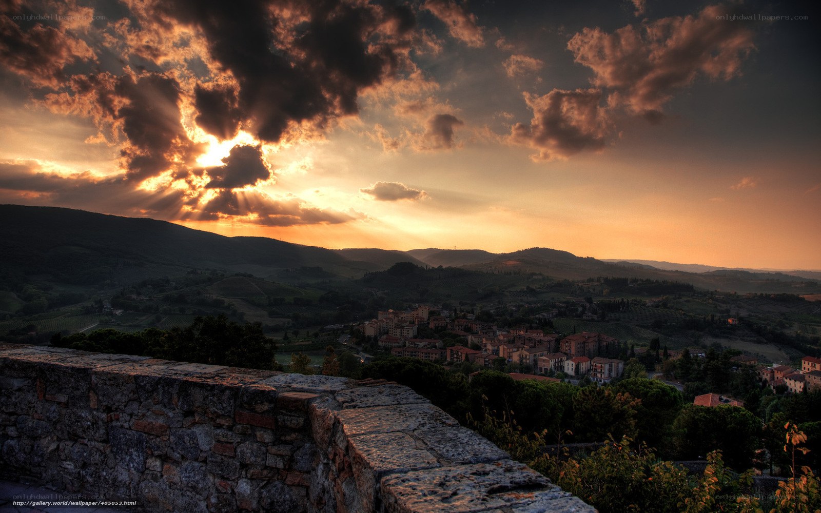 Sunset over a Tuscan village