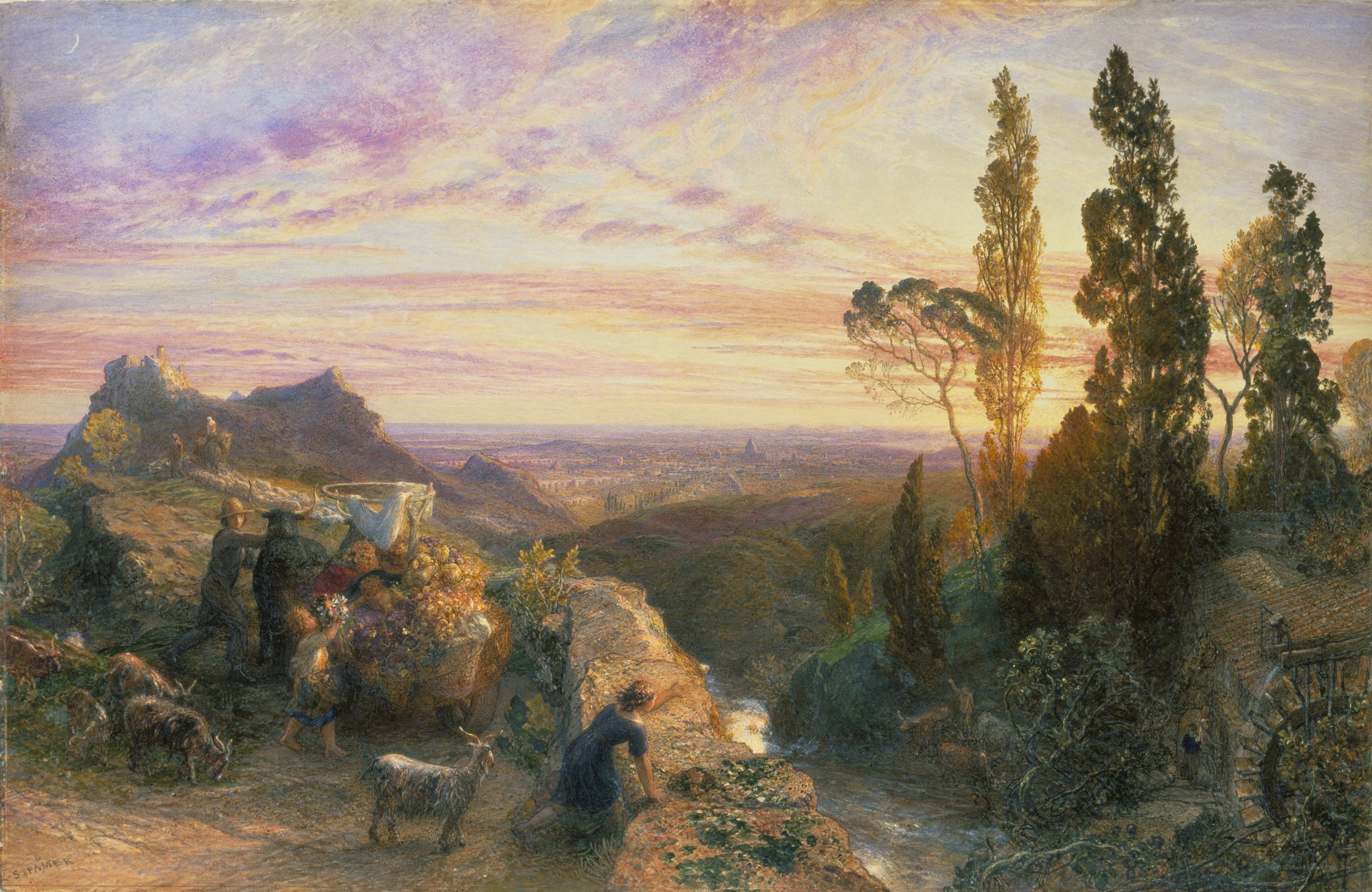 Sunset over a valley landscape