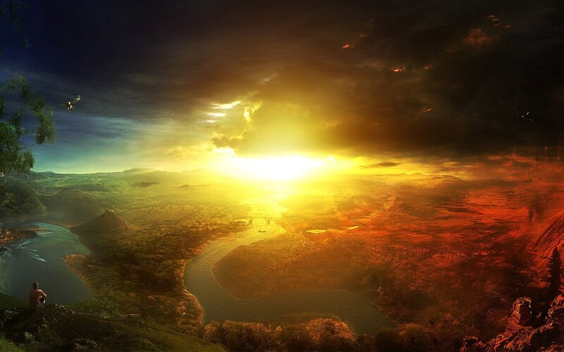Sunset over a vast landscape