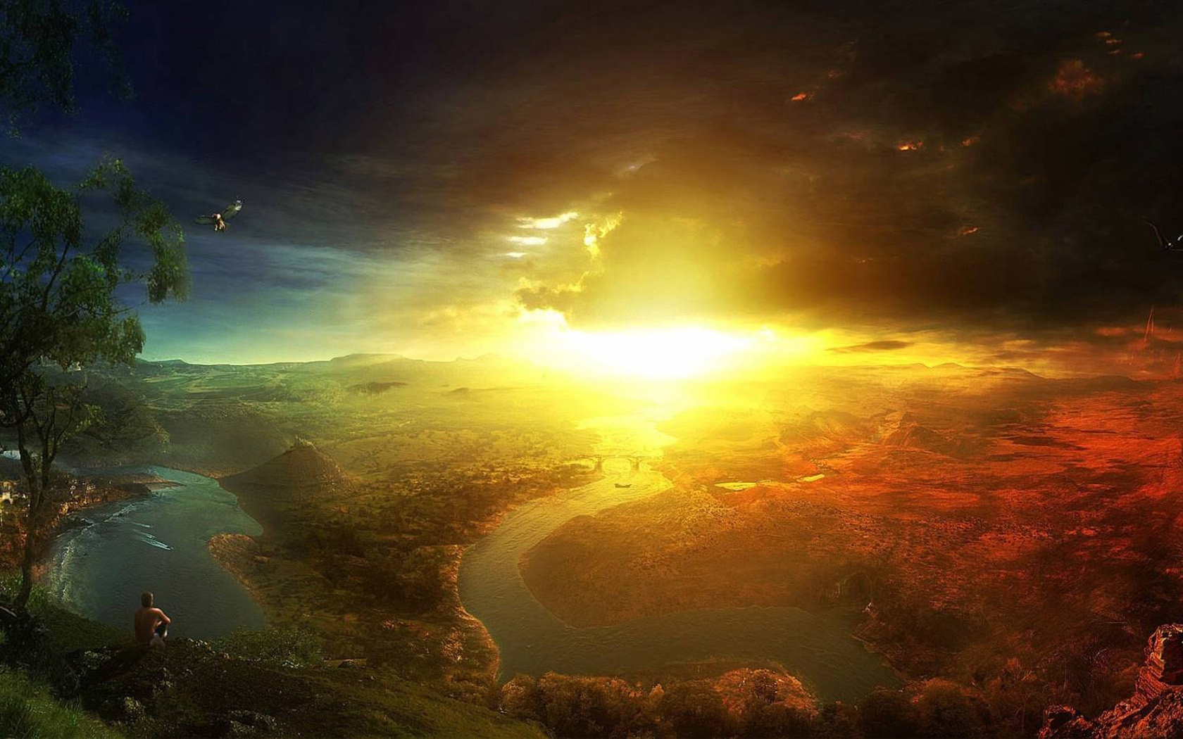 Sunset over a vast landscape