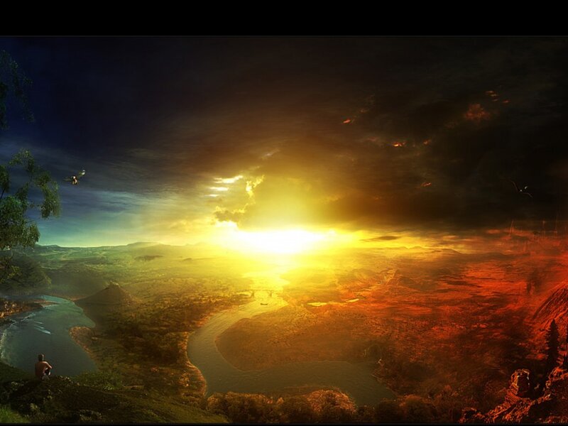 Sunset over a vast landscape