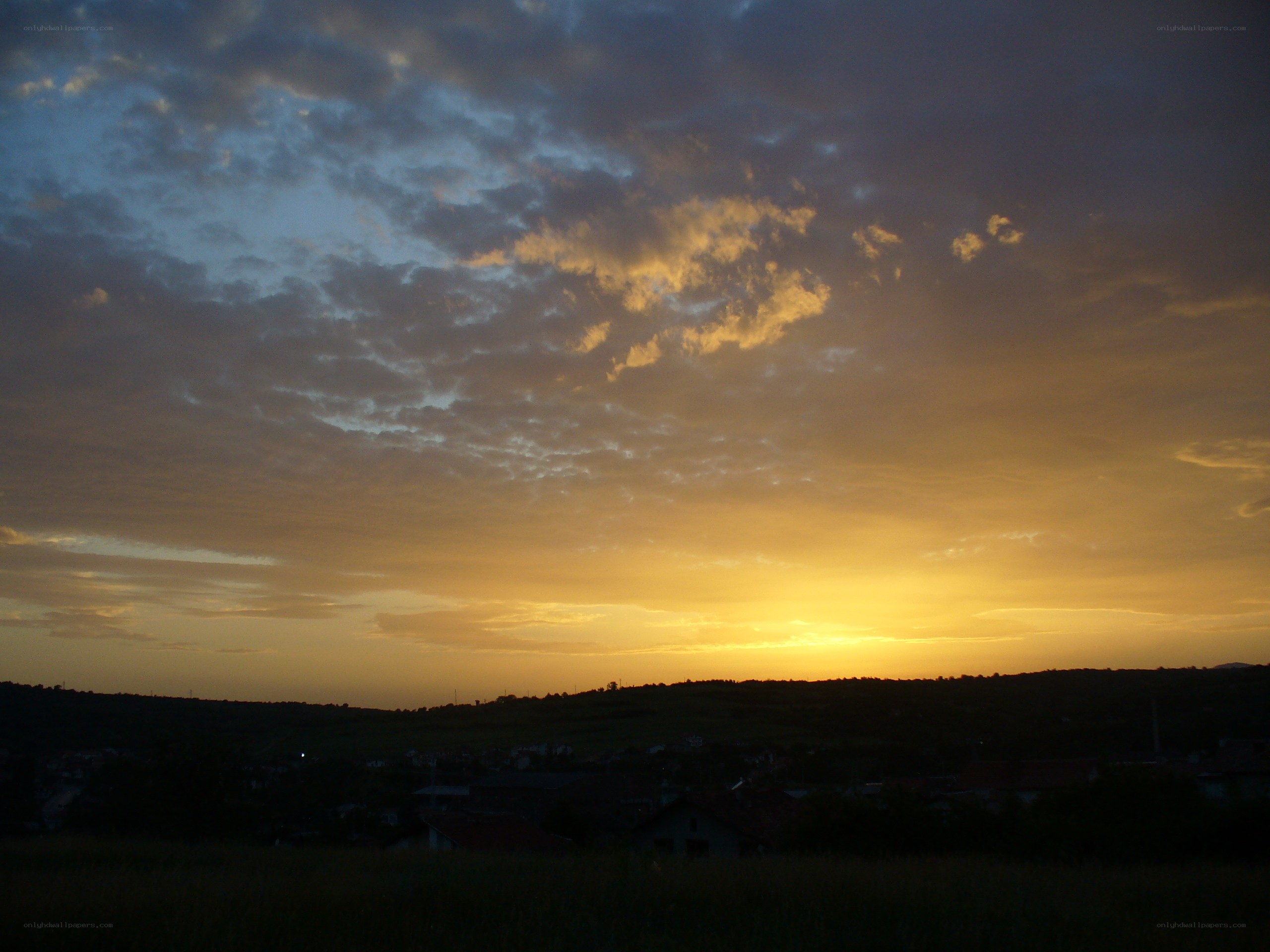 Sunset over a village