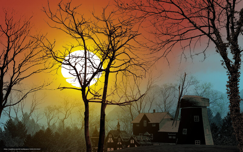 Sunset over a village