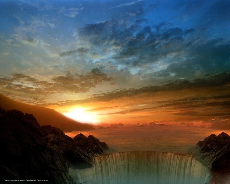 Sunset over a waterfall
