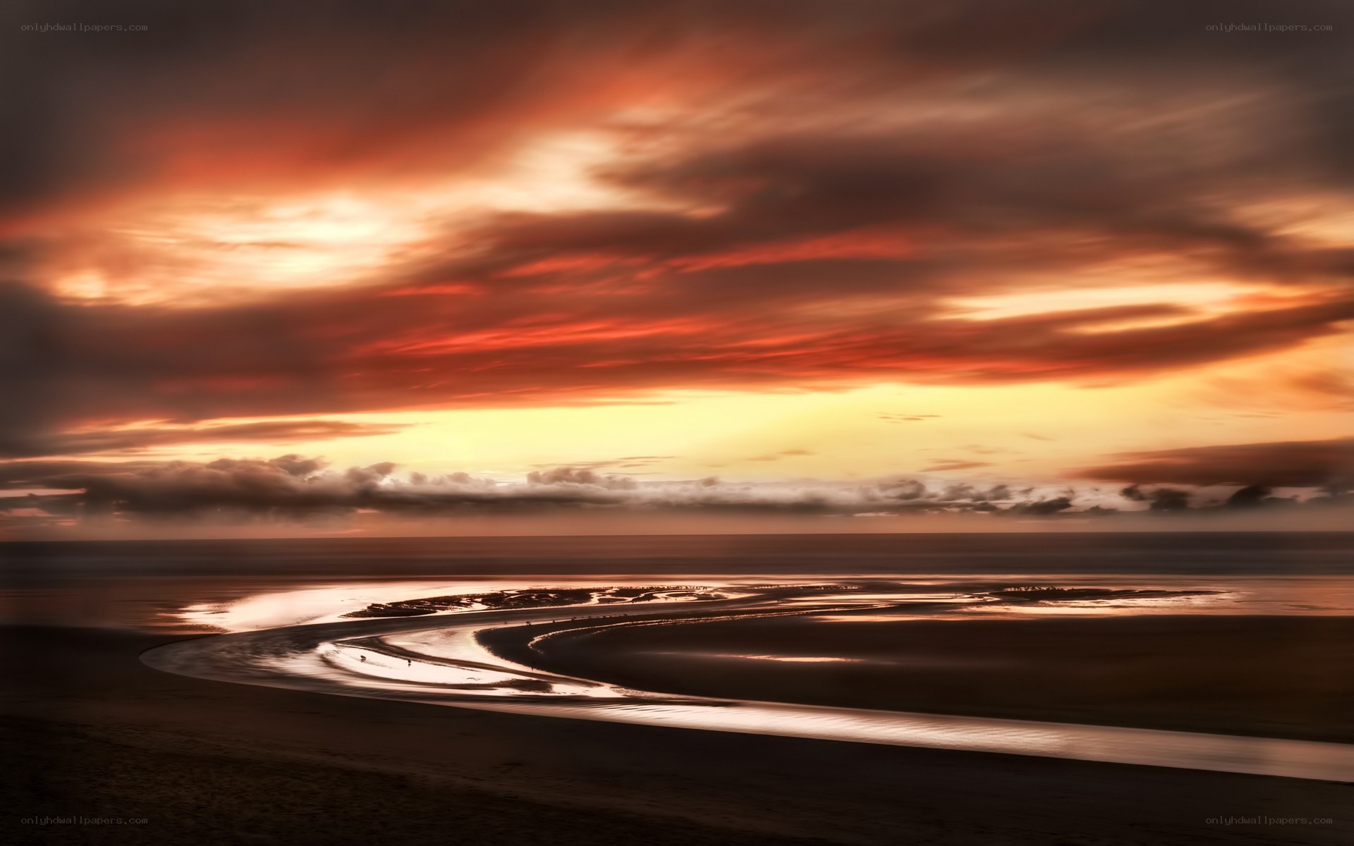 Sunset over a winding river