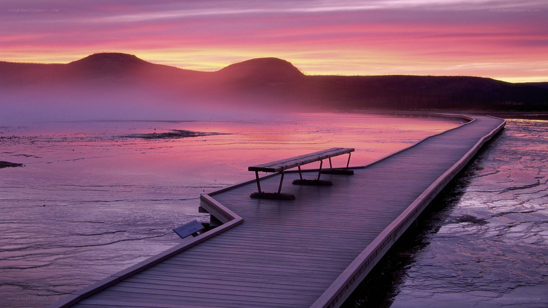 Sunset over a wooden dock