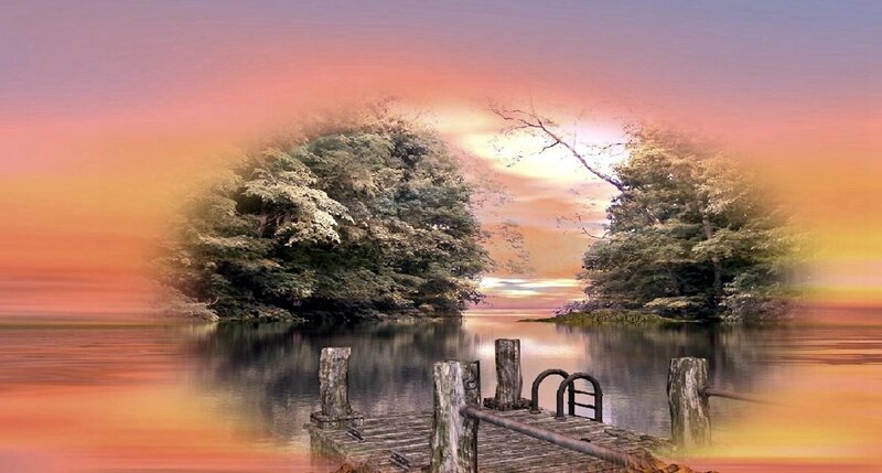 Sunset over a wooden dock