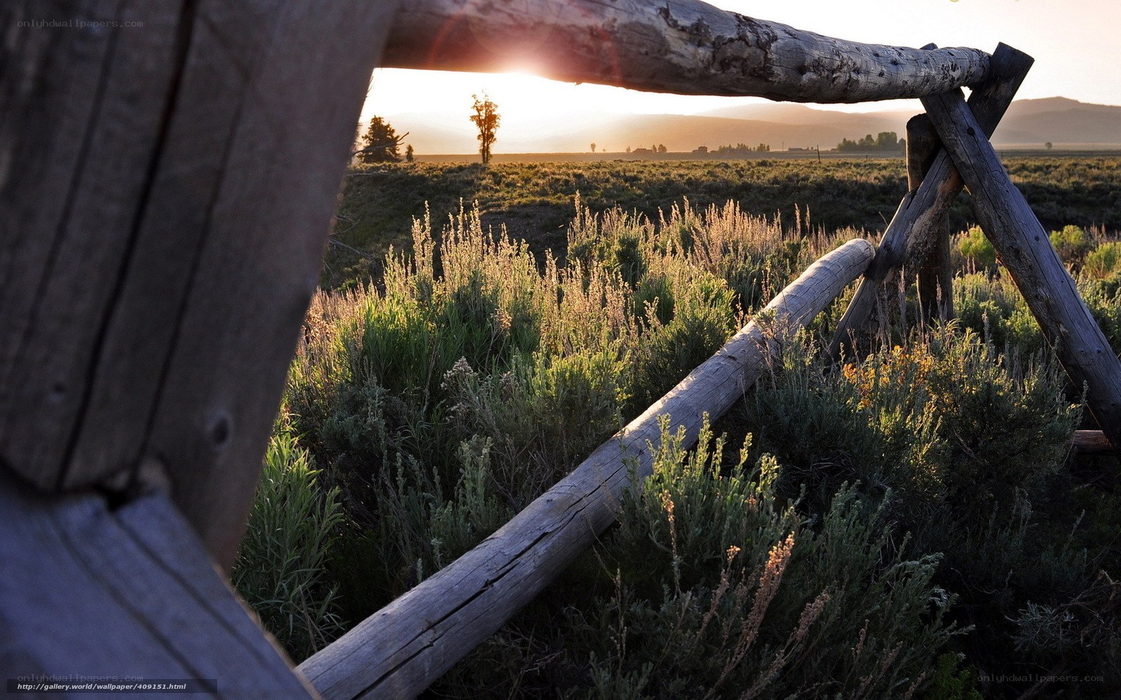 Sunset over a wooden fence