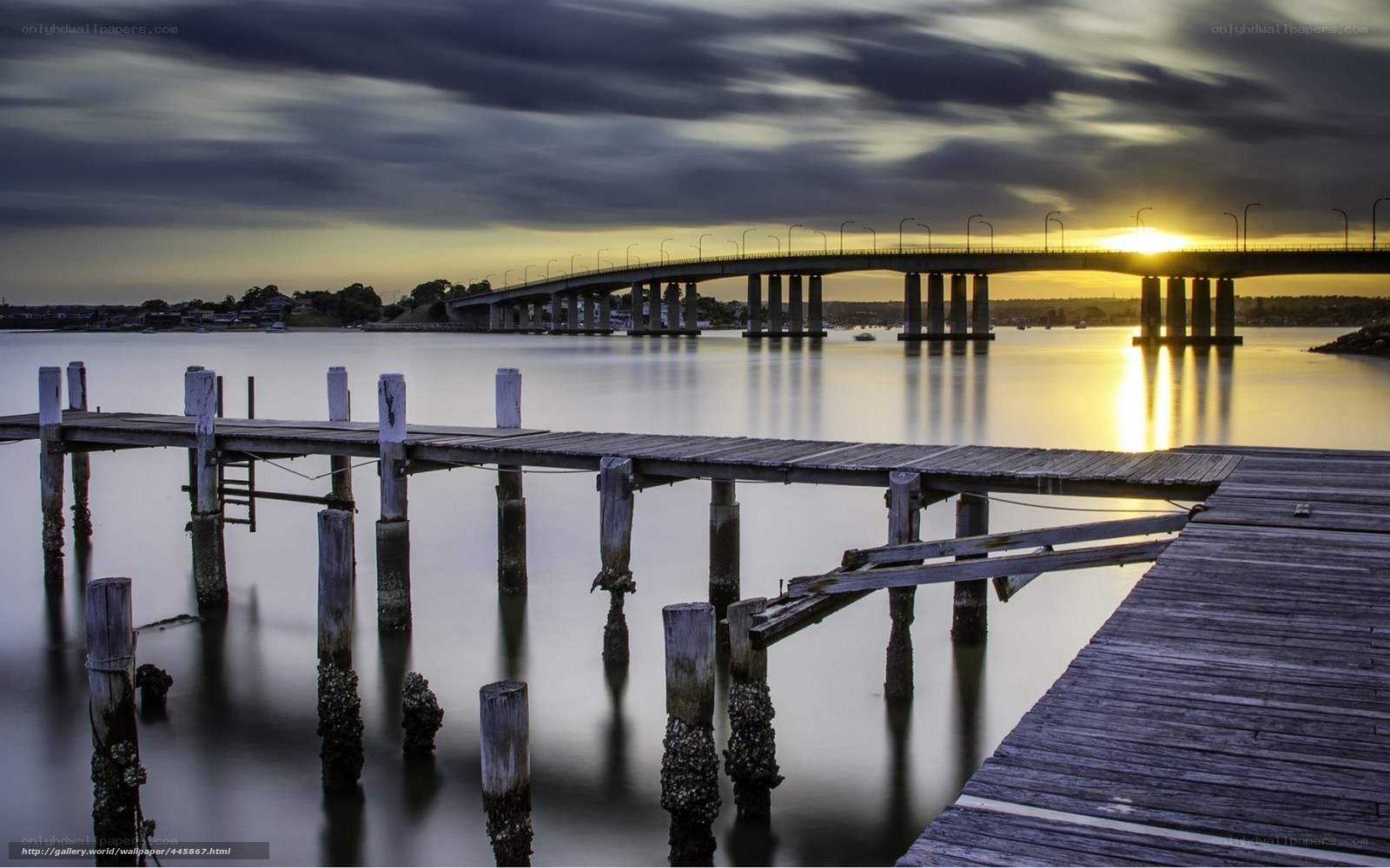 Sunset over a wooden pier