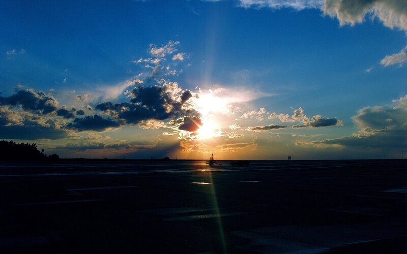 Sunset over Airport Runway — Blue