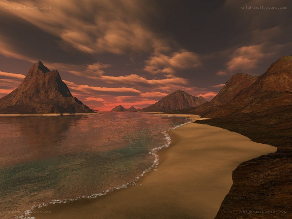 sunset over alien beach