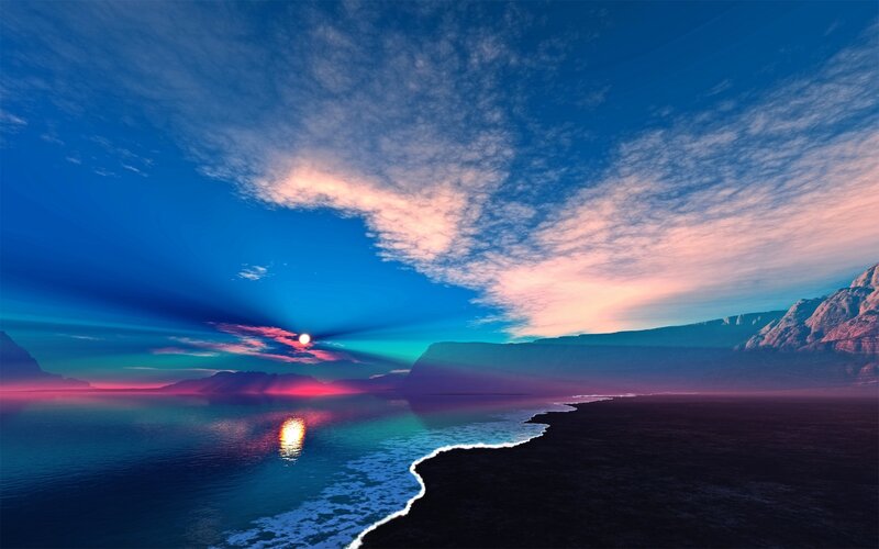 Sunset over Alien Coastline — Blue
