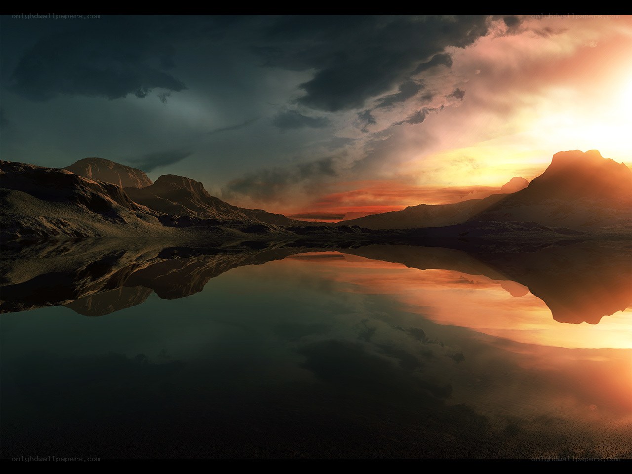 sunset over alien landscape