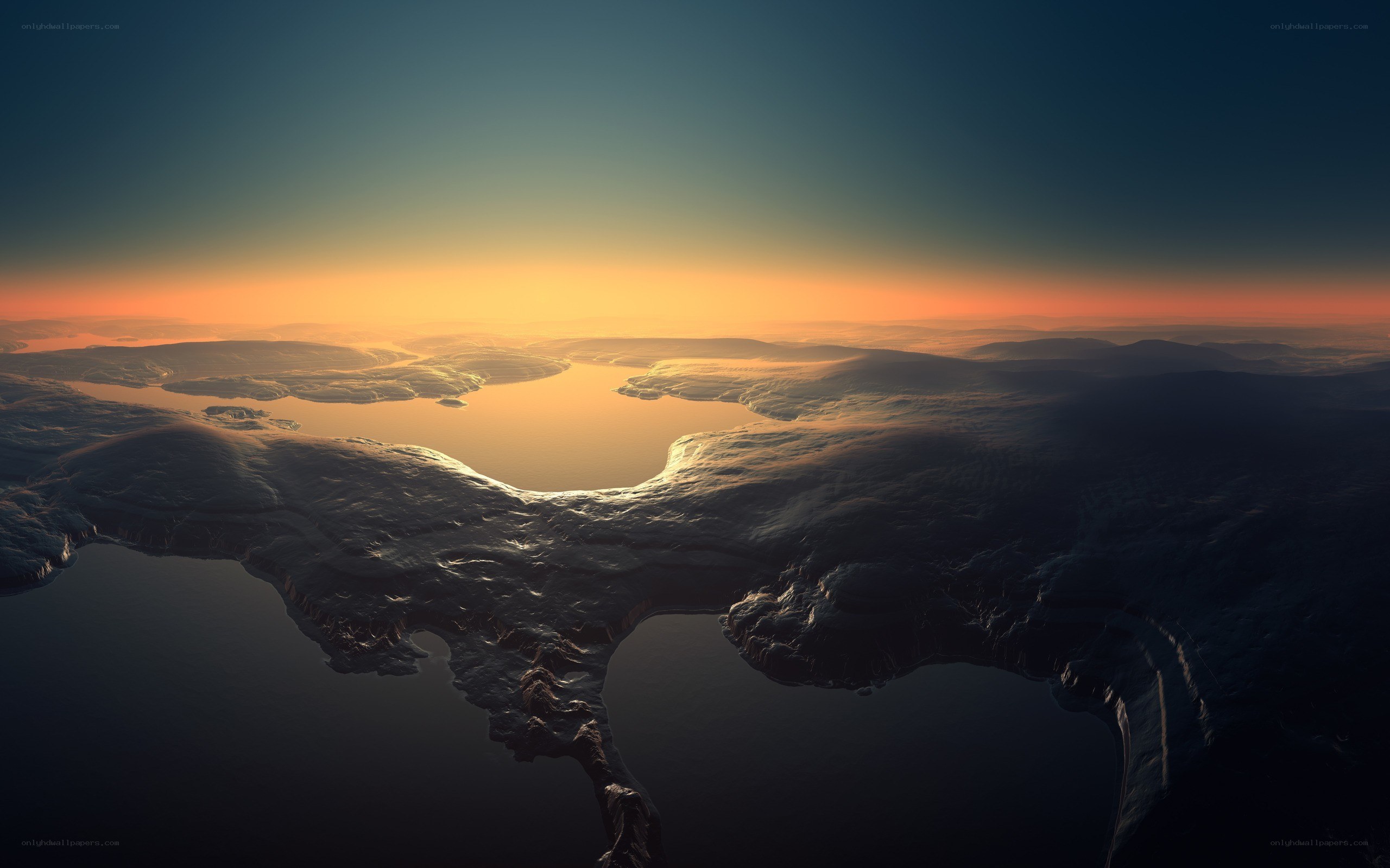 sunset over alien landscape