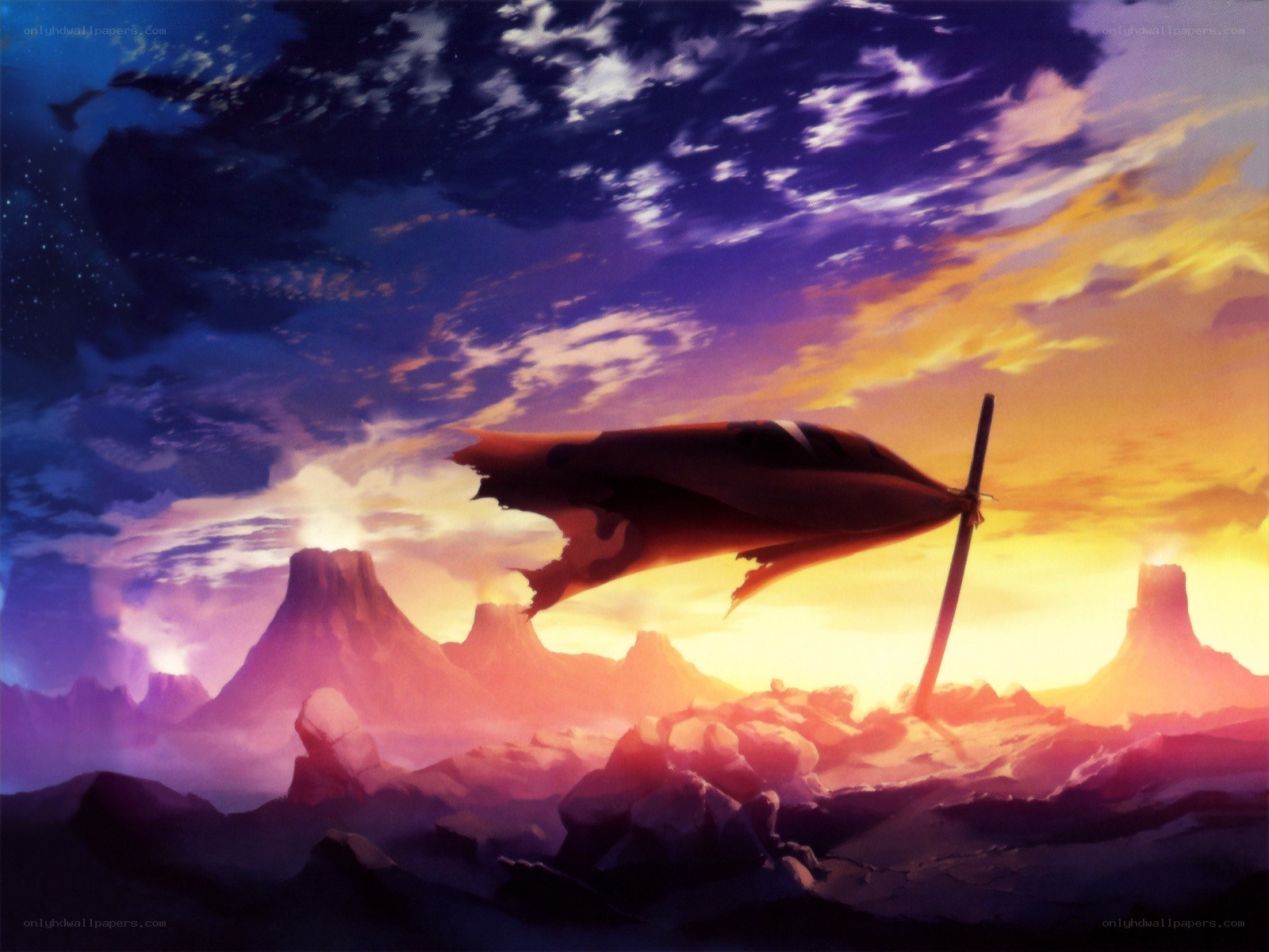 sunset over alien landscape