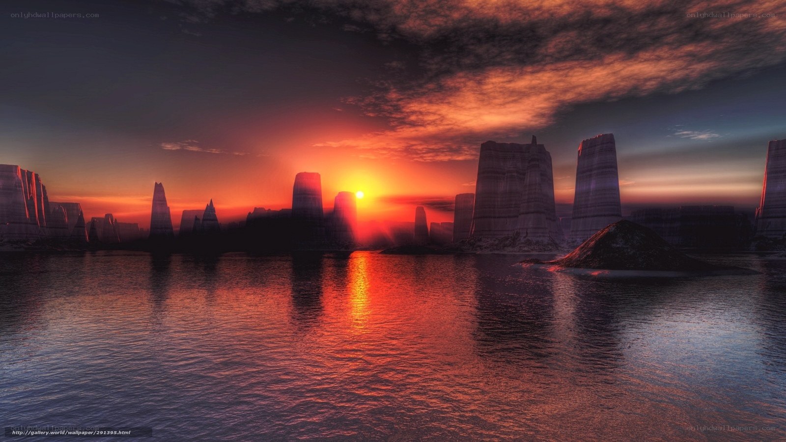 sunset over alien landscape