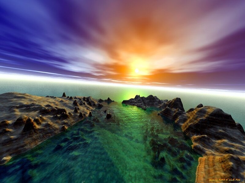 sunset over alien landscape