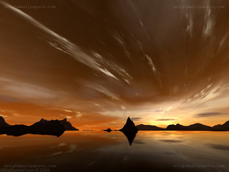 sunset over alien landscape