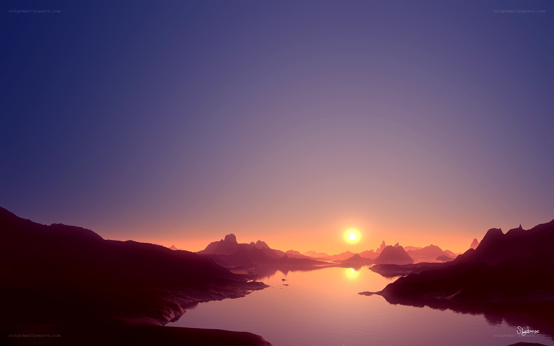 sunset over alien landscape