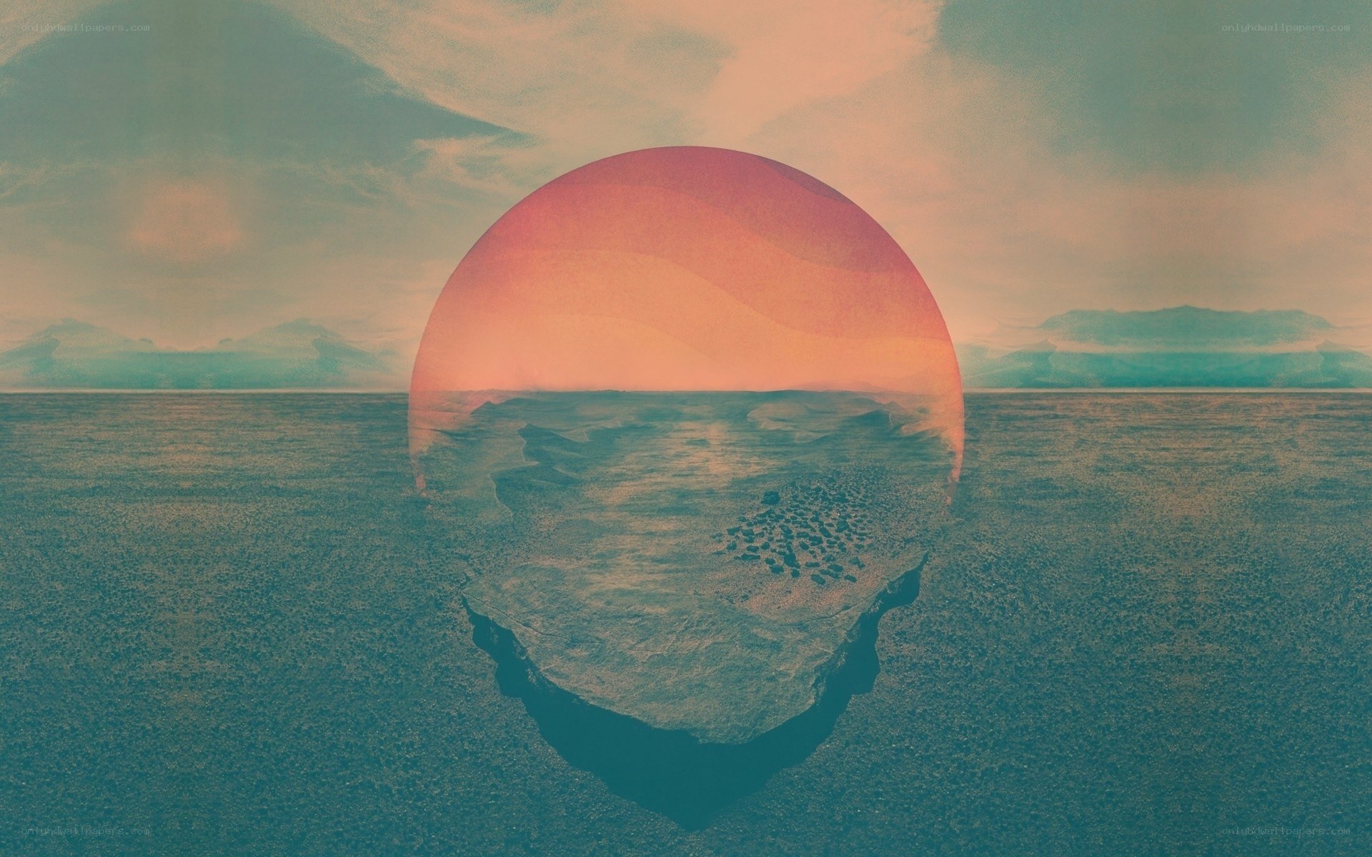sunset over alien landscape