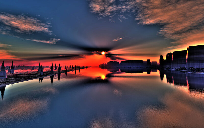 sunset over alien landscape