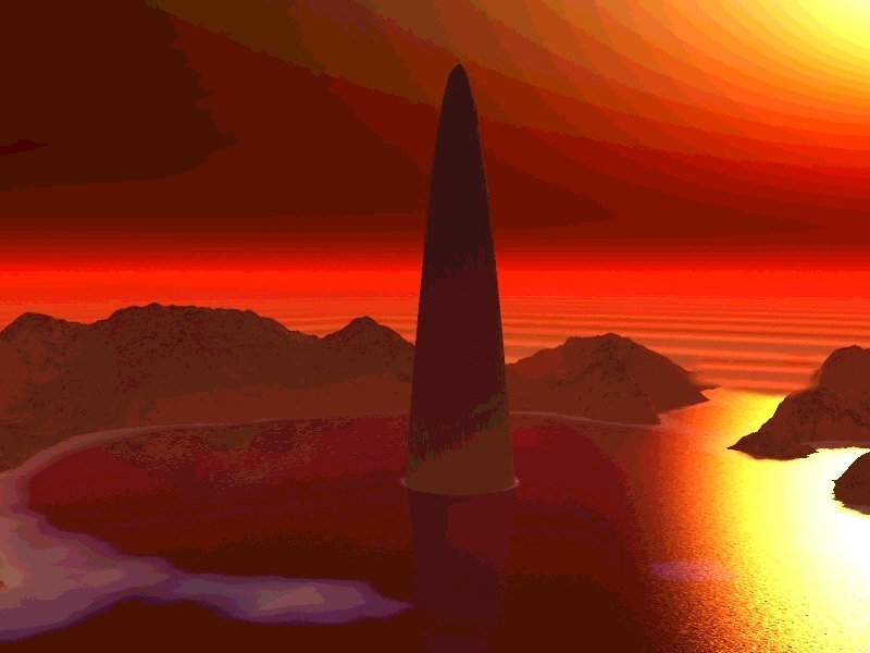 sunset over alien landscape