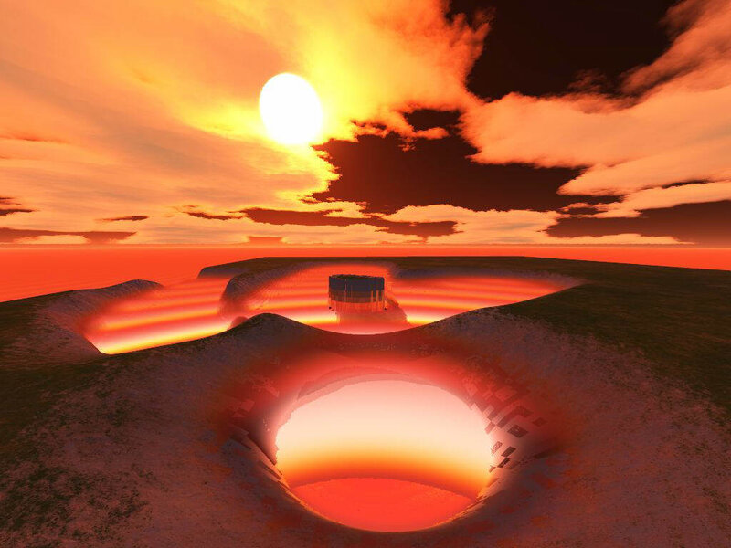 sunset over alien landscape