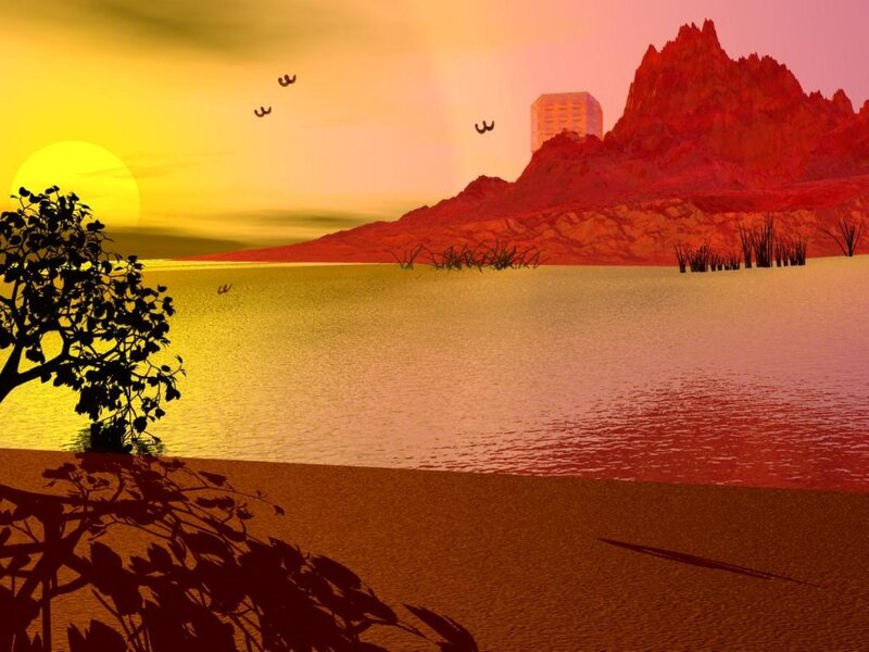 sunset over alien landscape