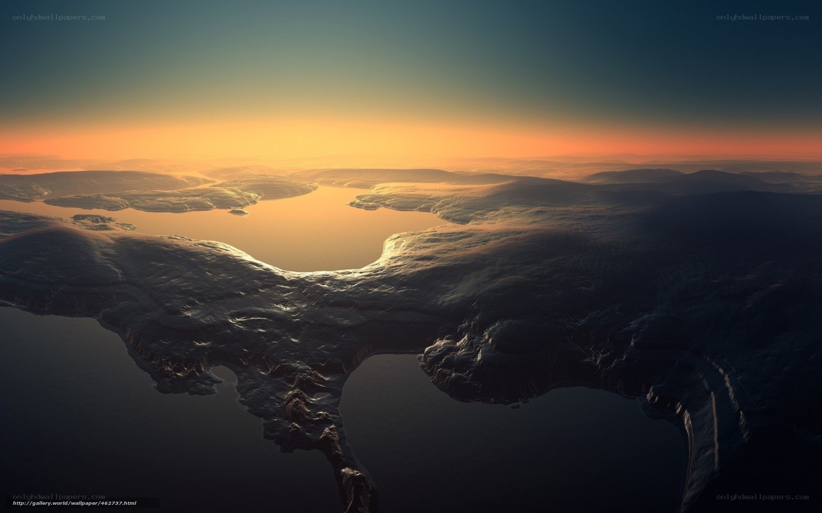 sunset over alien landscape