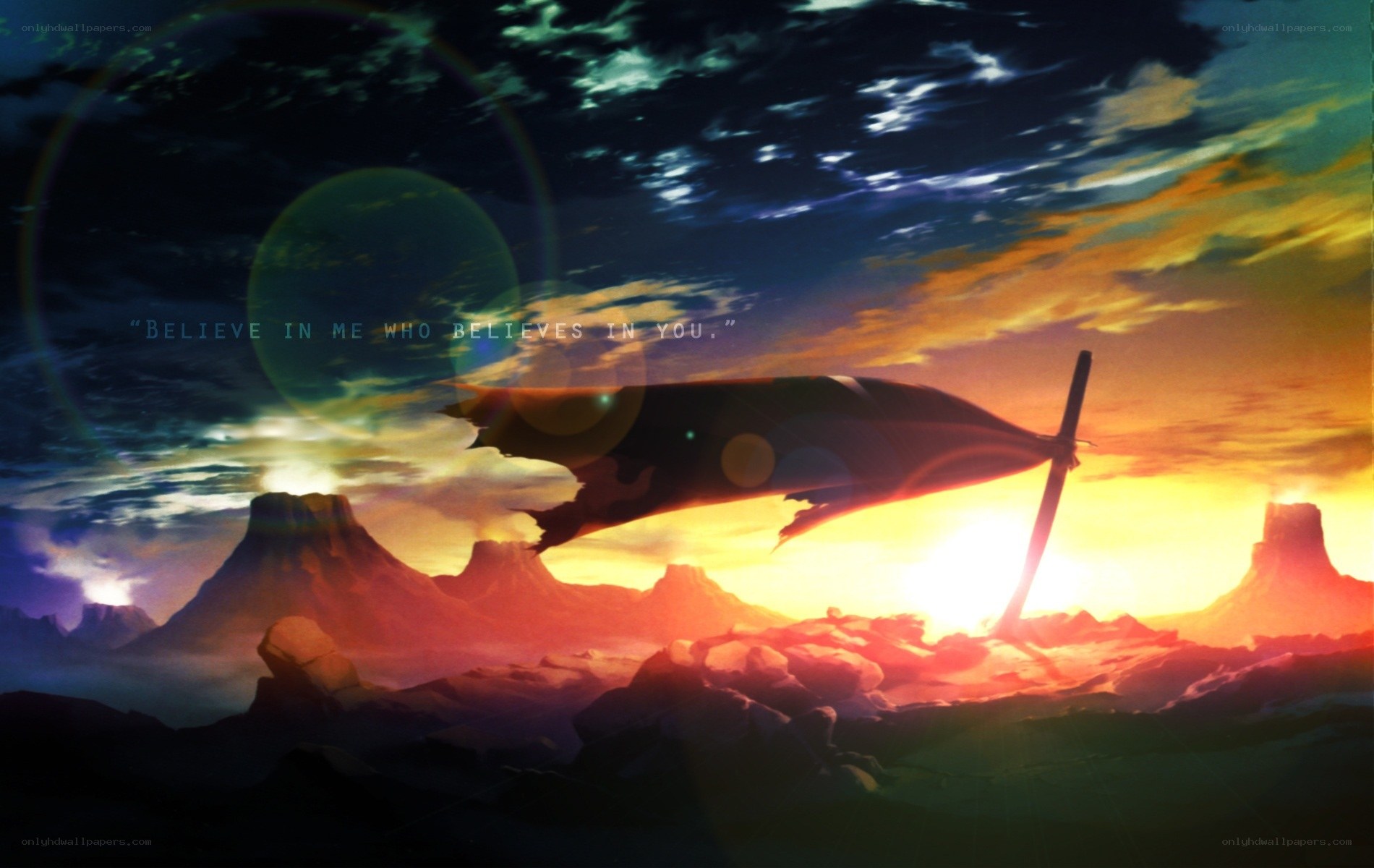 Sunset over alien landscape
