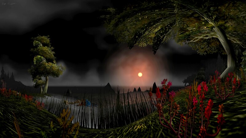 Sunset over Alien Landscape — Green