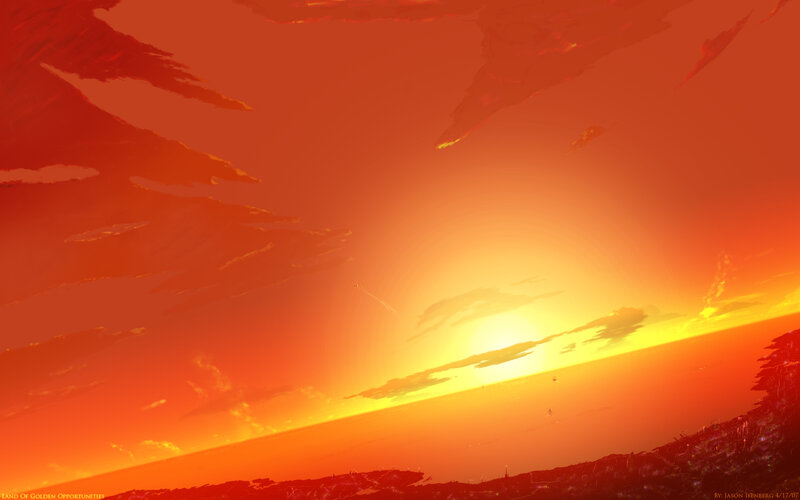 Sunset over Alien Landscape — Orange, Dramatic