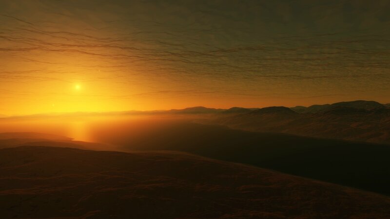 Sunset over Alien Landscape — Orange, Serene