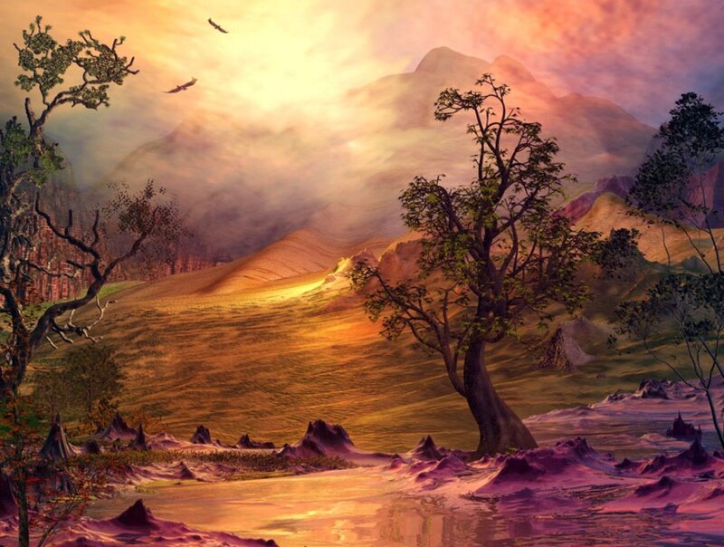 Sunset over Alien Landscape — Orange